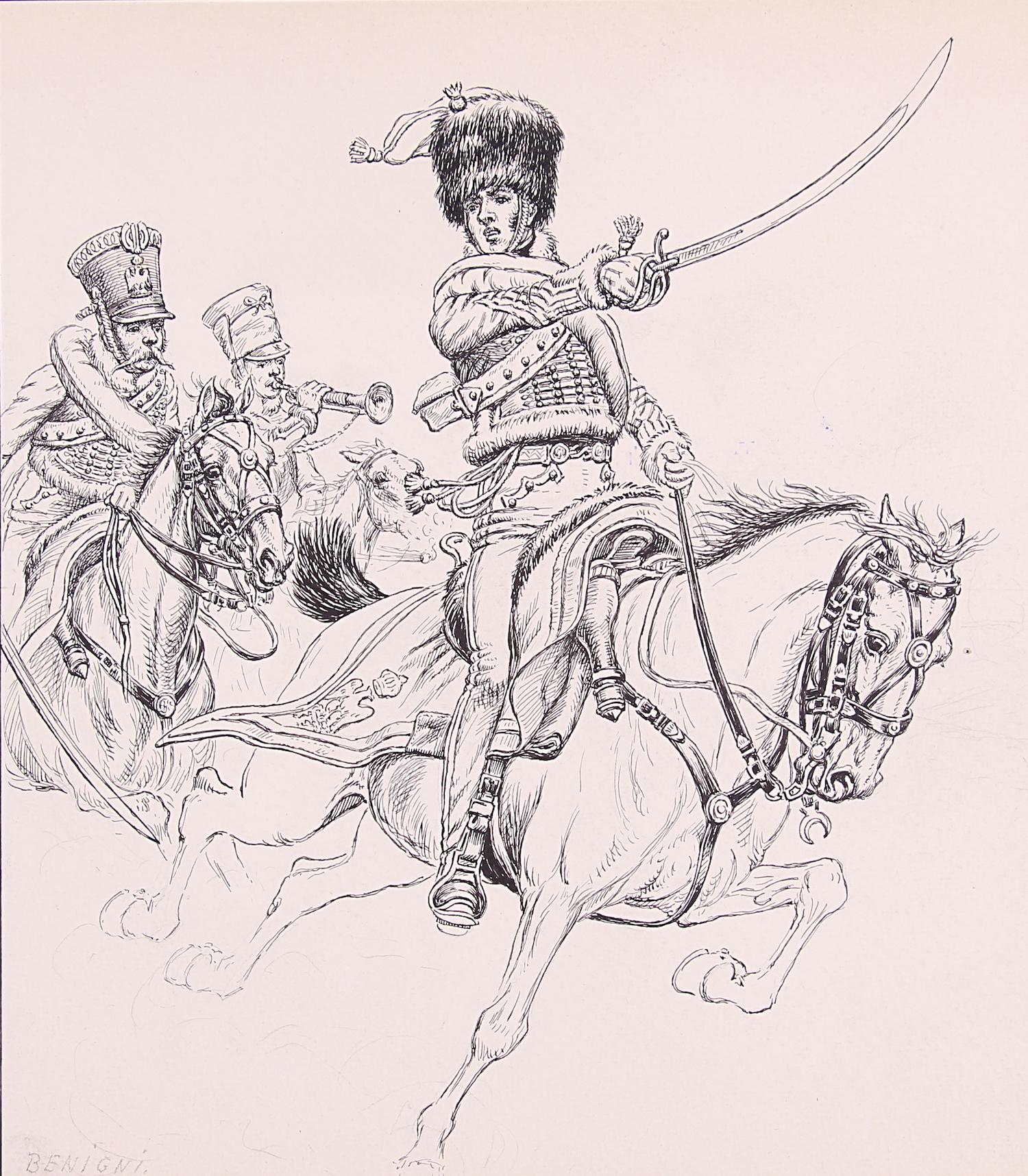 Ébauche de chevaux légers. Ens. 2 pièces.