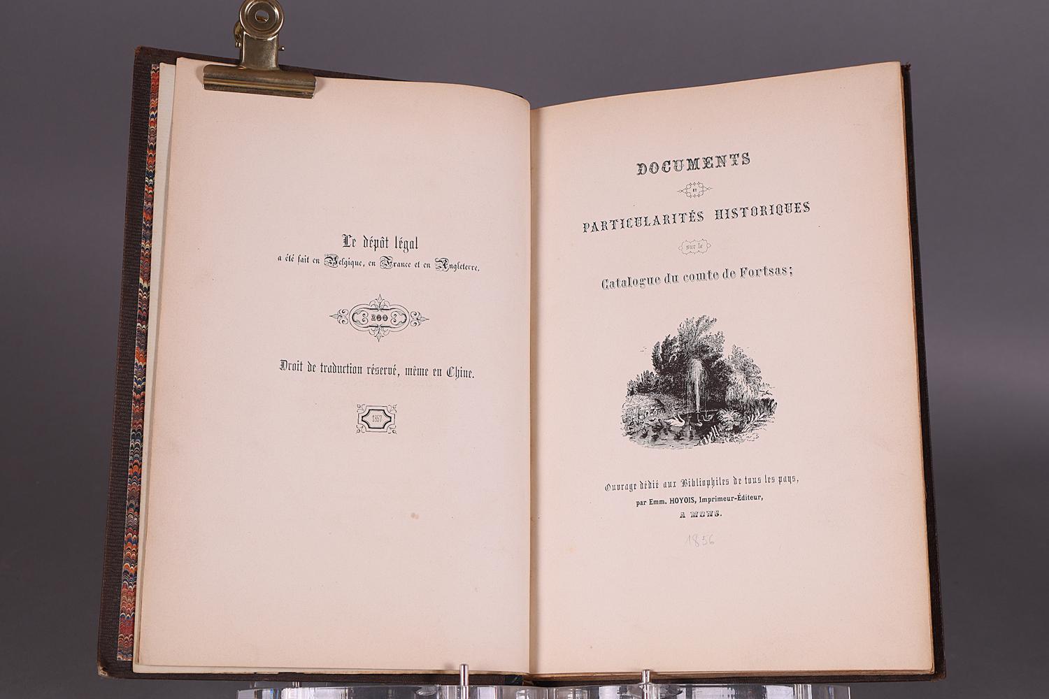 Quatre ouvrages à propos de la vente canular de la bibliothèque du comte de Fortsas.