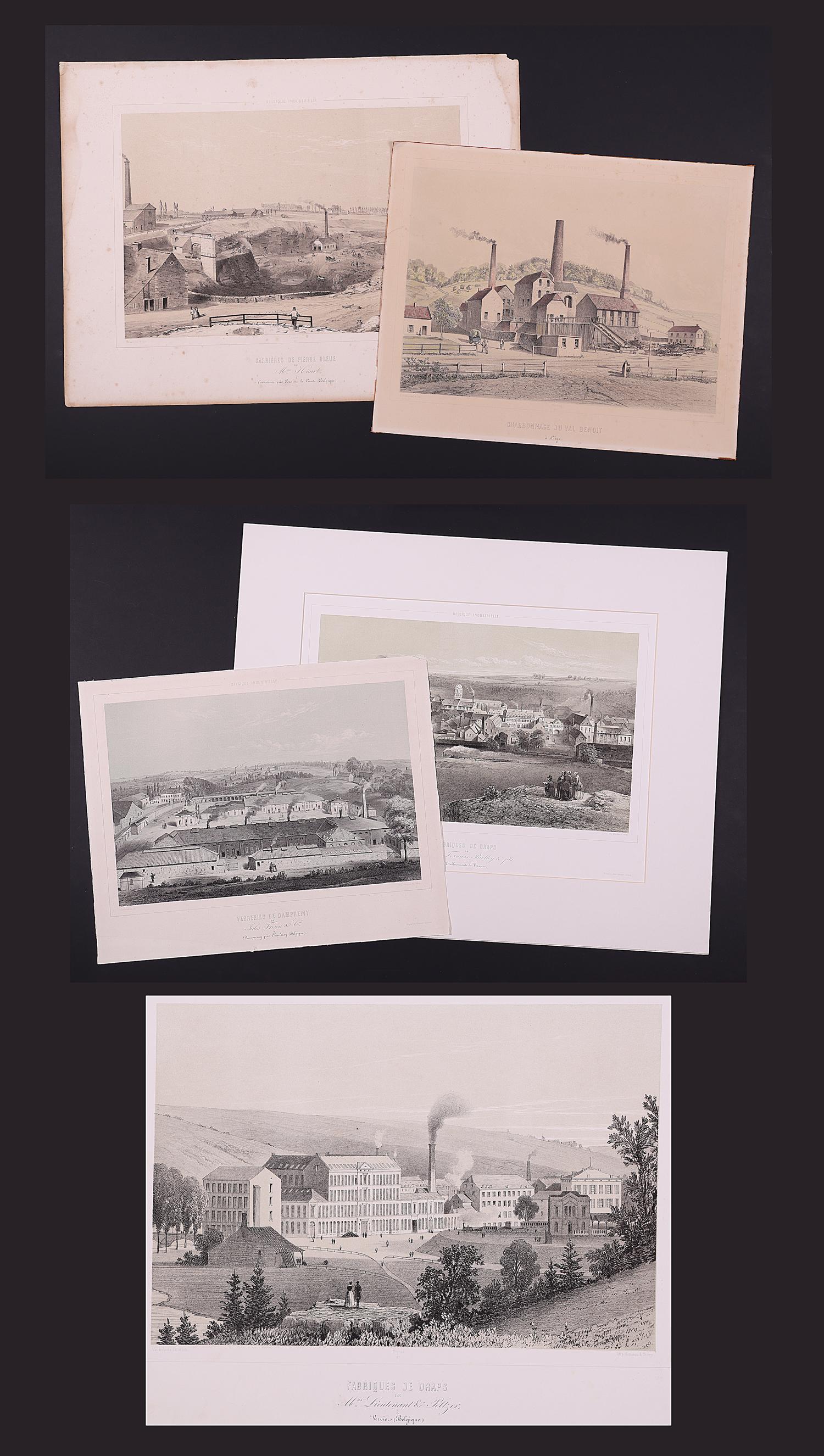 Cinq lithographies de Belgique industriel.